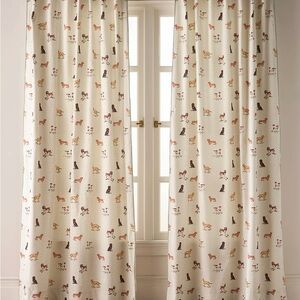 NEW Anthropologie Printed Cotton Dogs Curtain ONE panel 50x84”